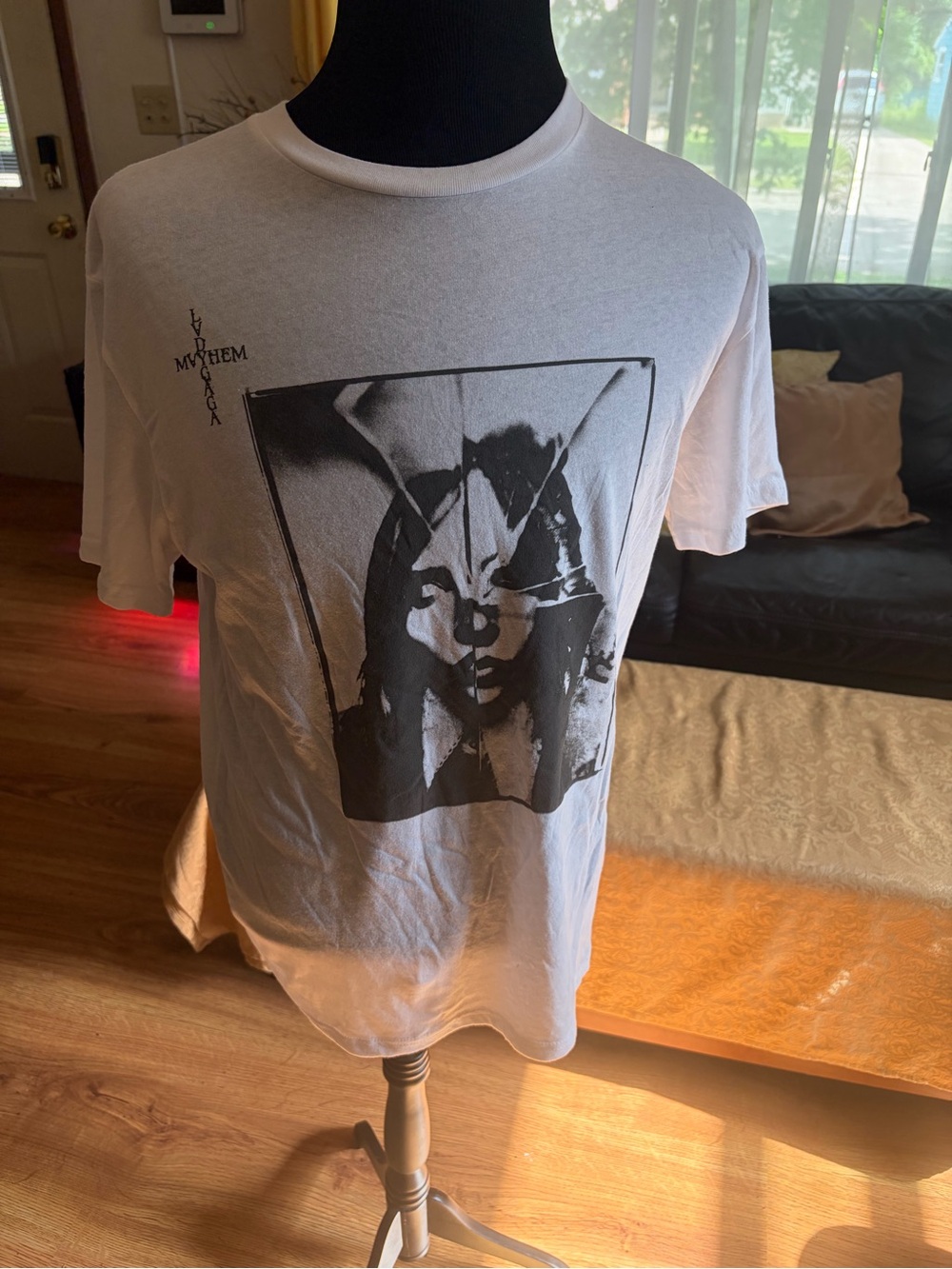Men's lady Gaga White Graphic Crewneck T-Shirt
